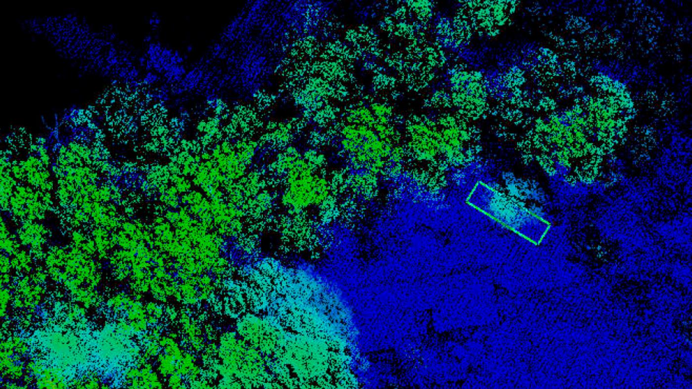 O uso de tecnoloxía Lidar nun drone permite detectar en Tambo árbores de 50 metros